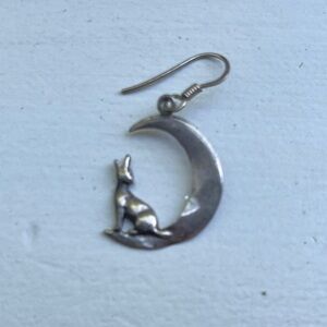 Single earring—Silver Crescent Moon plus Coyote